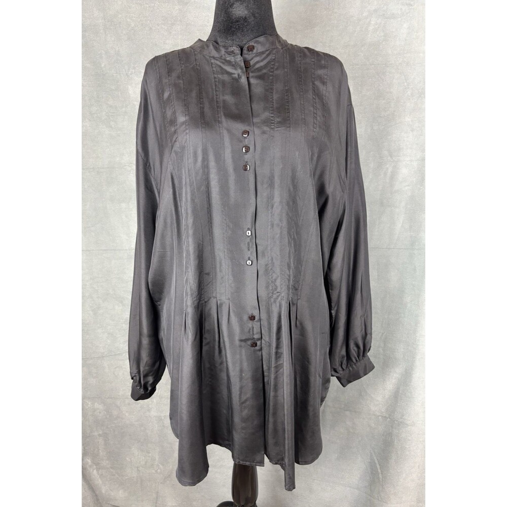 Adrian Jordan 100% Silk Blouse Size 18/20 Black Long Sleeve Vintage Lagenlook